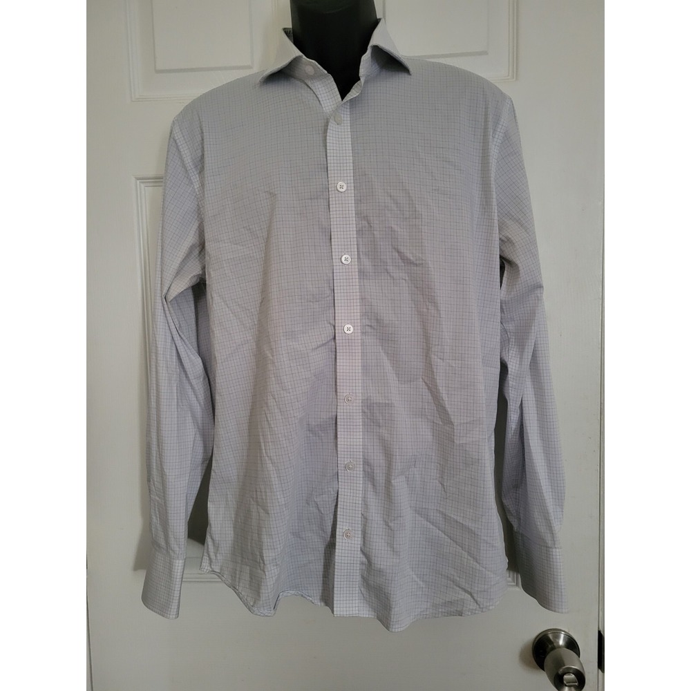 Twillory‎ Performance Fit Cotton Check Dress Shirt Blue White Mens 16.5 34/35